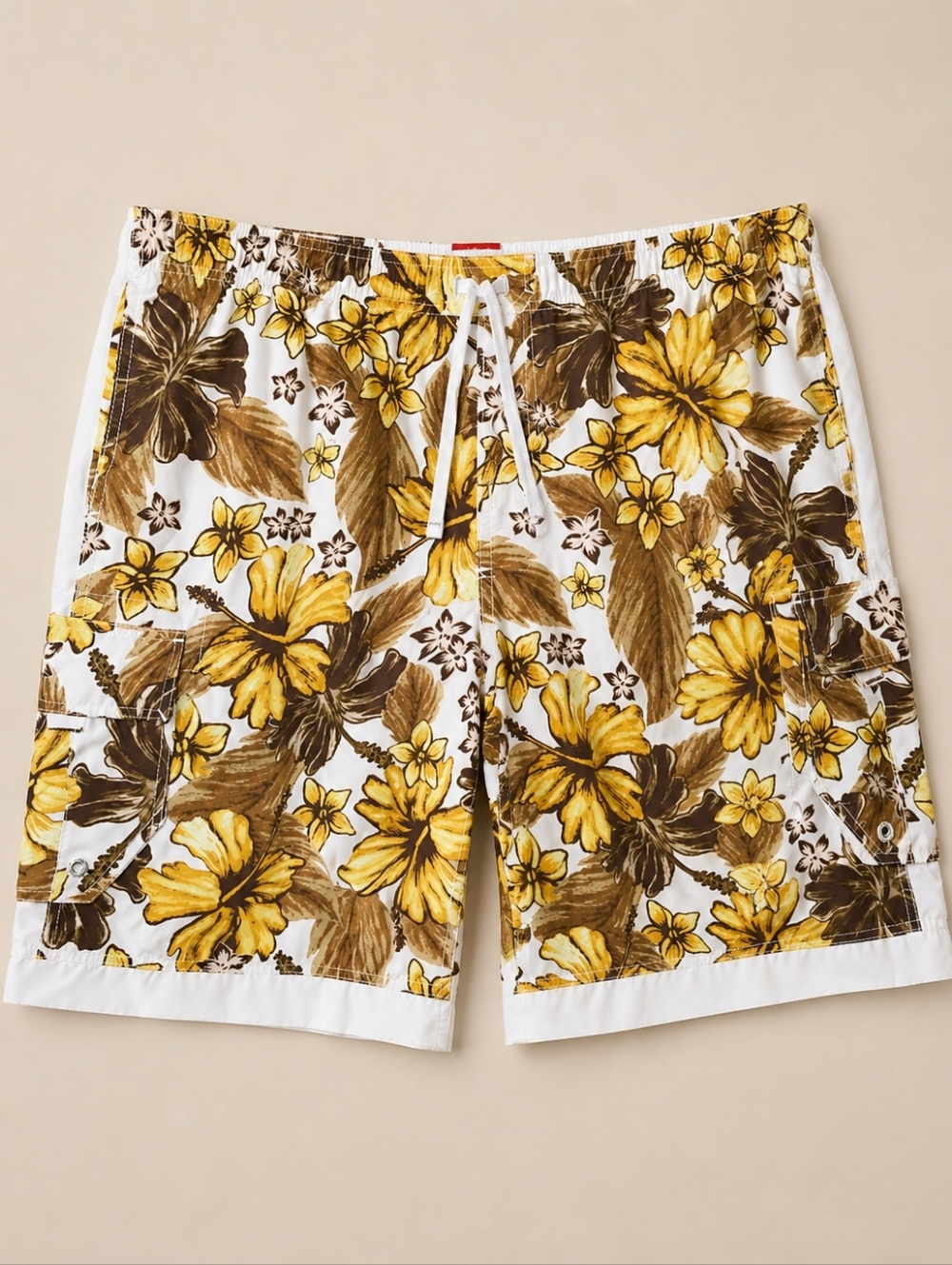 Mossimo Hawaiian Sunset Floral Board Shorts Men's XL Yellow Tropical Swim Trunks